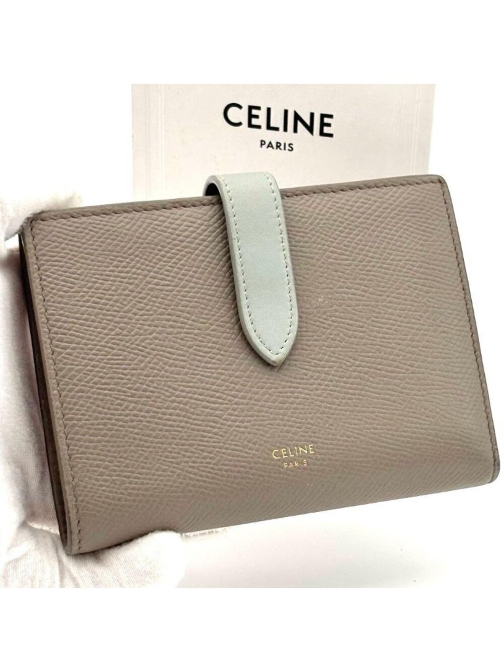 Celine Wallet Medium Strap Bicolor Greige